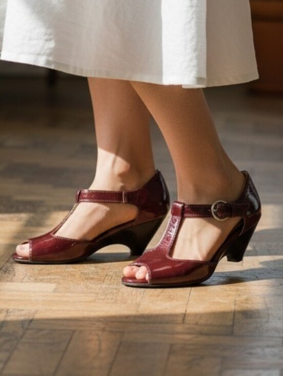 Sofft Shoes - Sofft Burgundy T-Strap Peep-Toe Heels